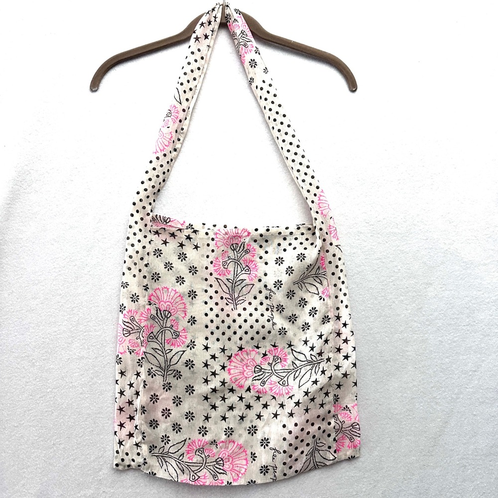 Free People Floral Star Polka Dot Cotton Gauze Tote Bag White Pink Reusable